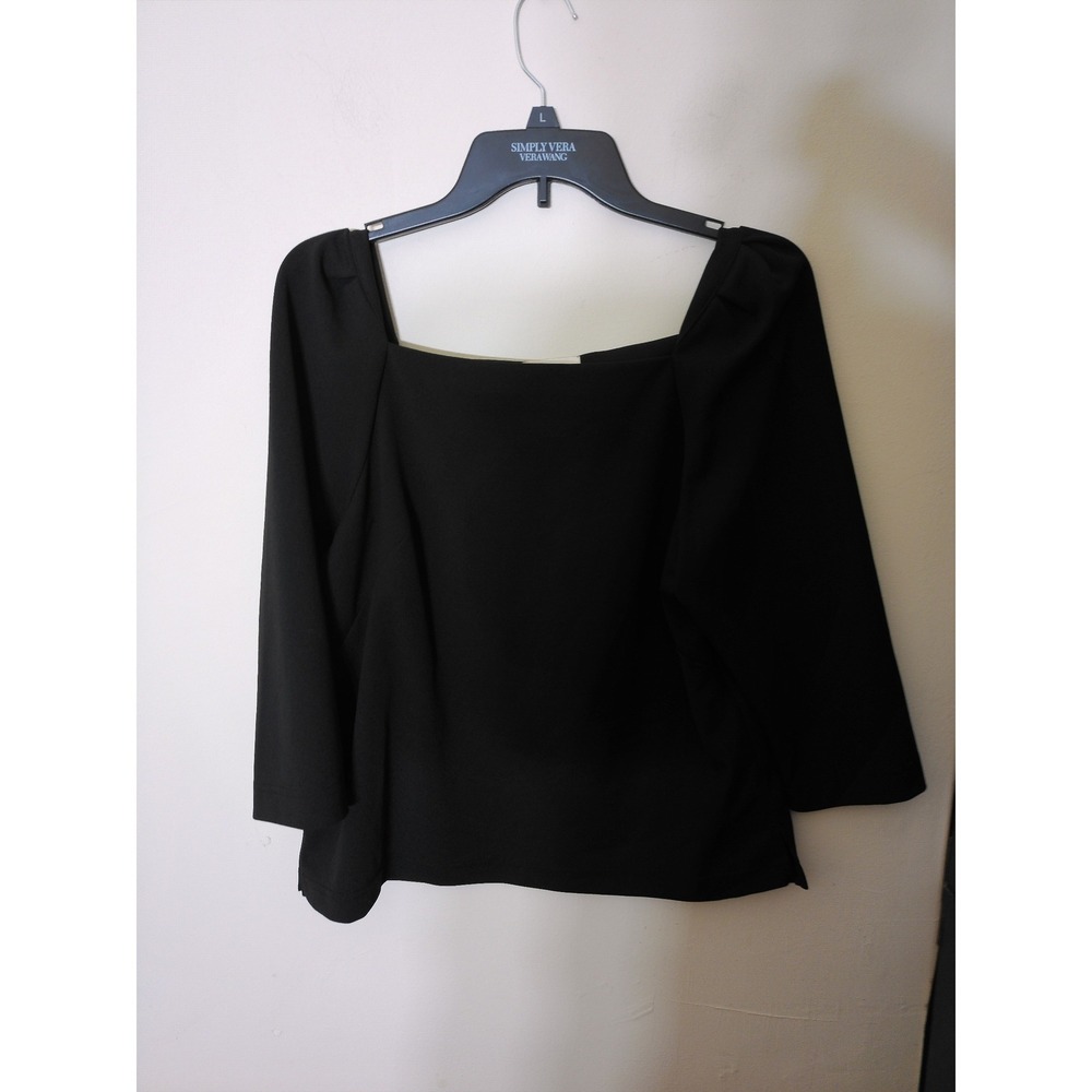 Melloday Square Neck Blouse Women Medium Black Puff Sleeve Professional Top